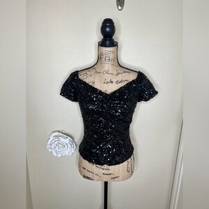 NTM: Bryan Bradley Sequin Bustier Top Silk Vintage V-Neck Zip Back Size 8 Rare